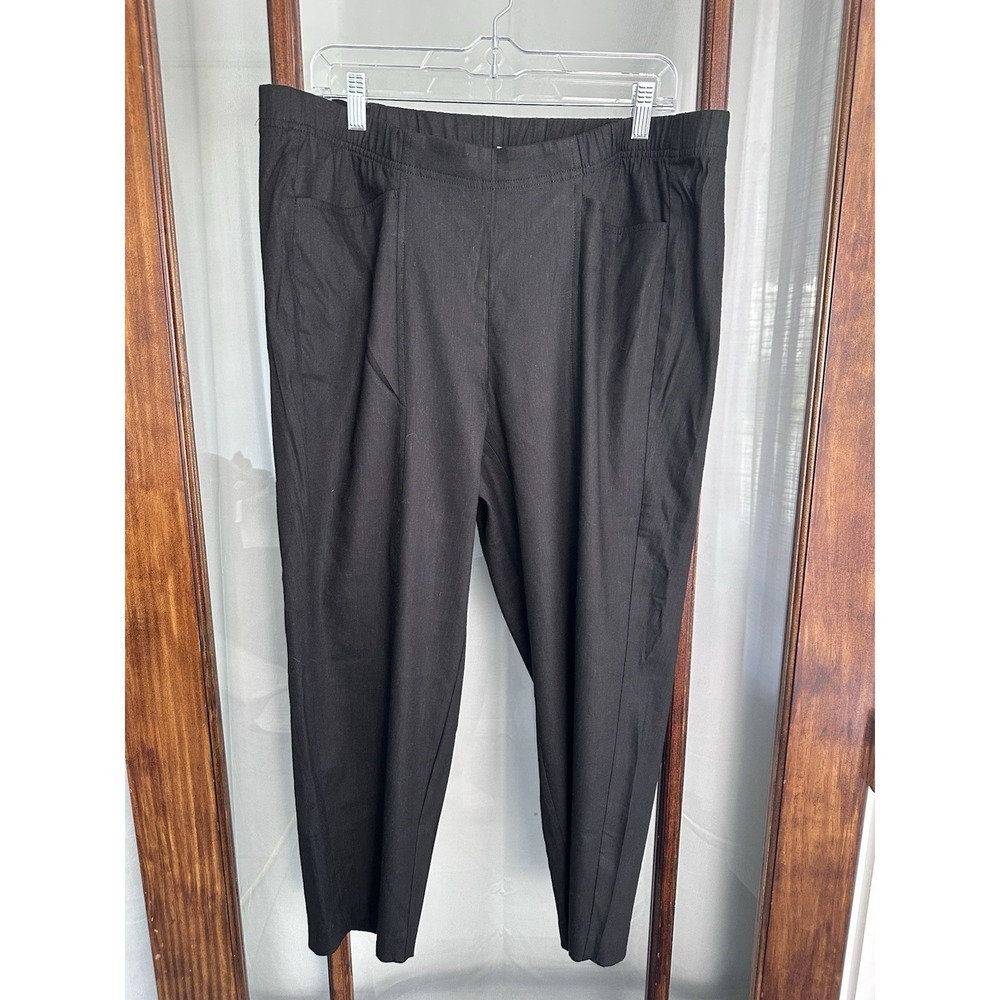 NWT J. Jill Linen Stretch Women's XL Black Straight Leg Pull On‎ Pants Lagenlook